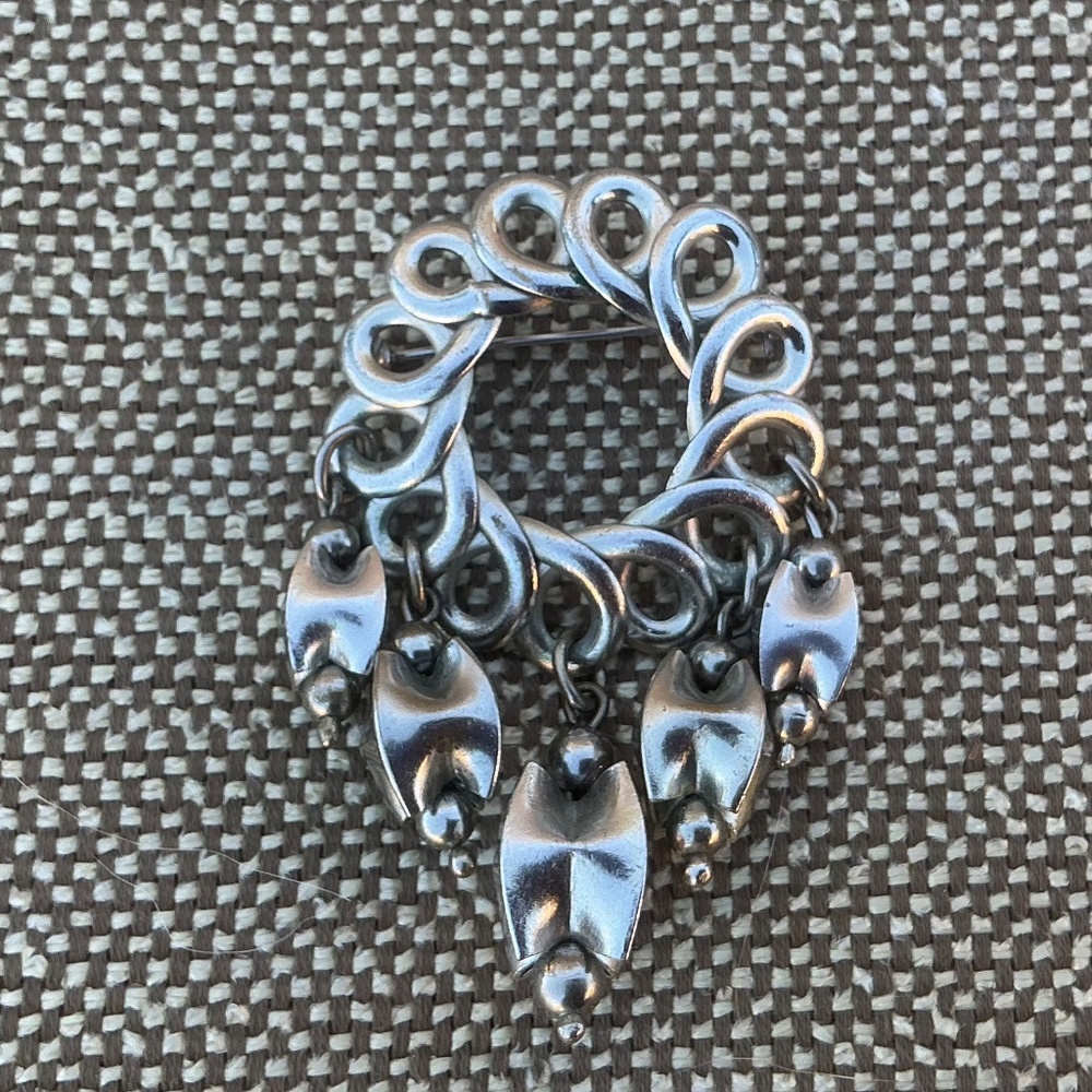 Vintage Silver Circular Dangly One-Of-A-Kind Pin Brooch